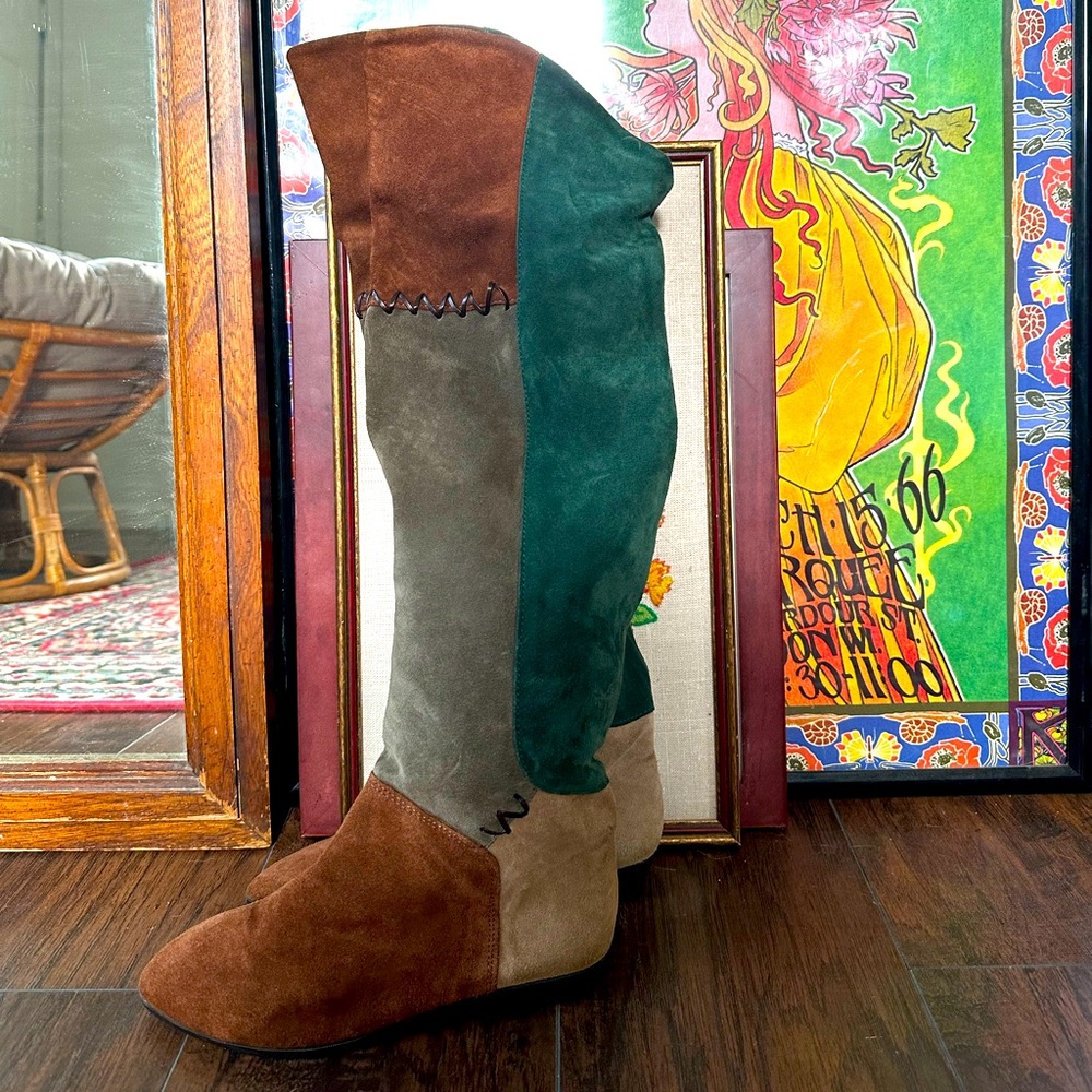 Vintage patchwork leather boots